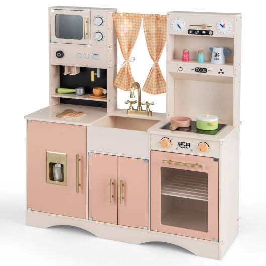 Kids Kitchen Playset with Microwave and Coffee Maker for Ages 3+-Pink