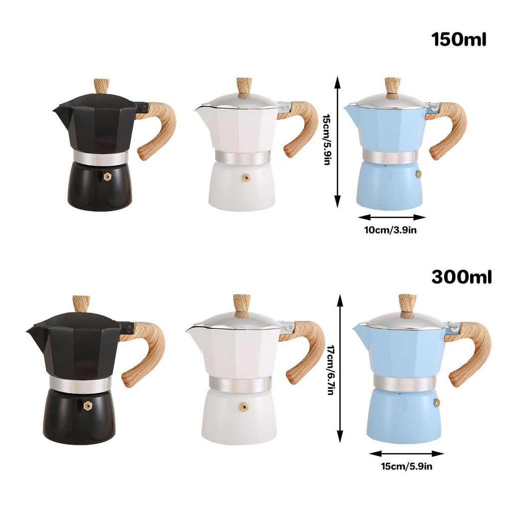 Portable Coffee Maker Wood Grain Handle Outdoor Manual Espresso Machine Camping - Beige-150ml