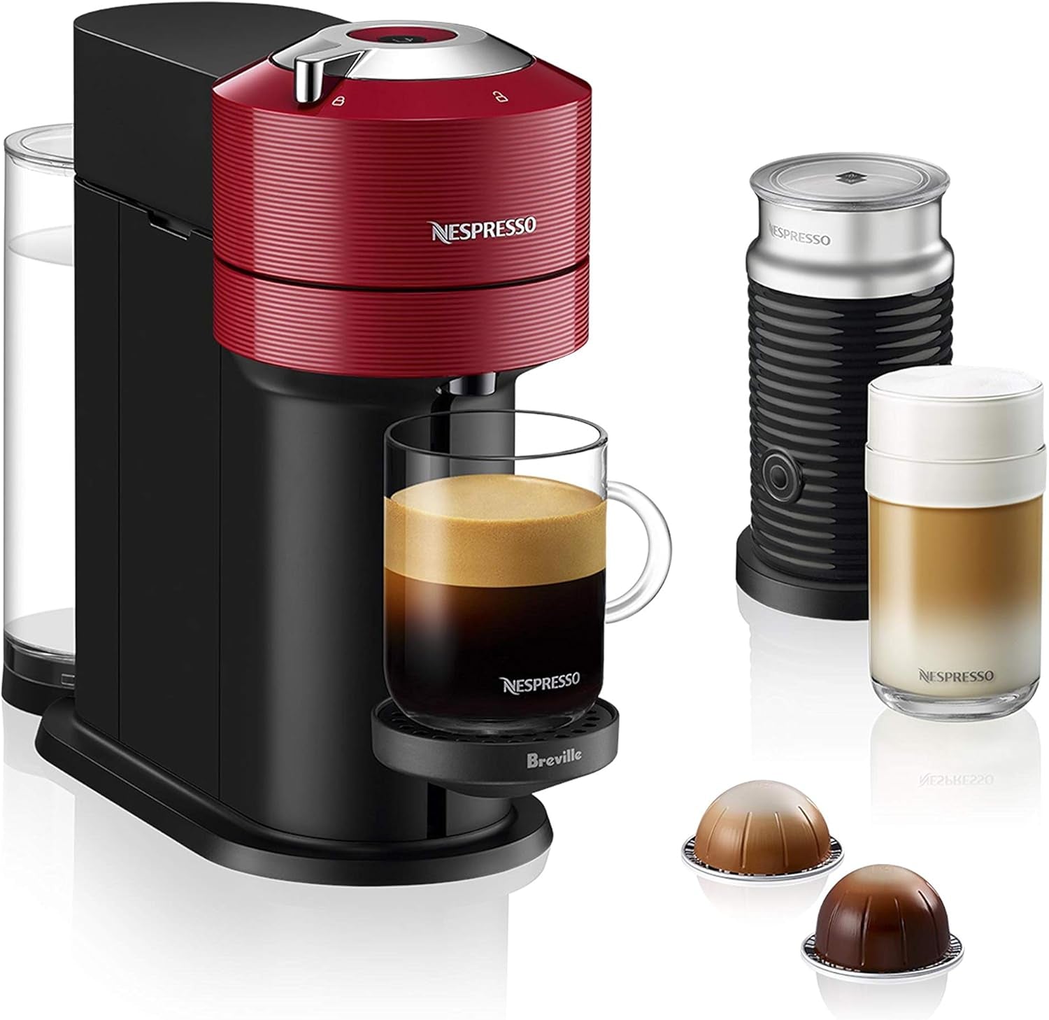 Vertuo Next Coffee and Espresso Maker by Breville, with Aeroccino Milk Frother, Light Grey