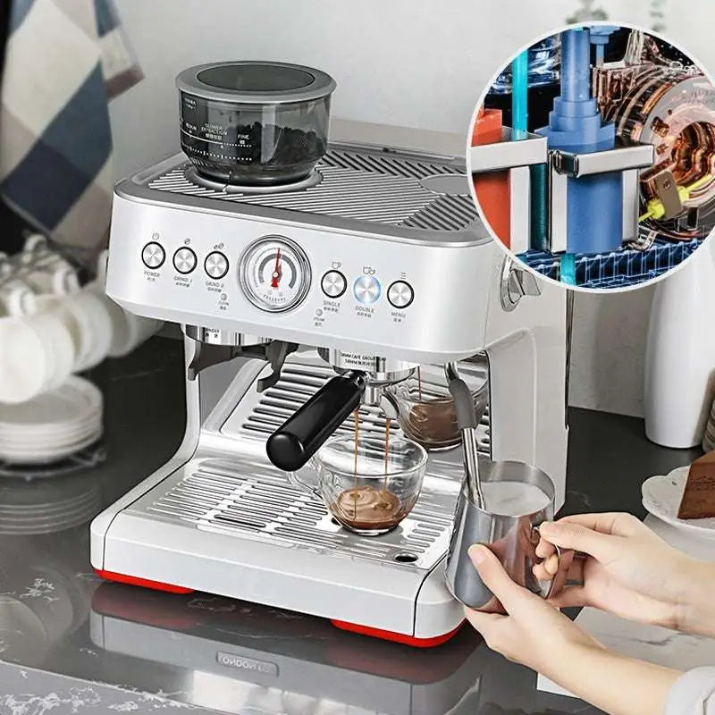 Semi-automatic Coffee Machine with Grinder and Gauge